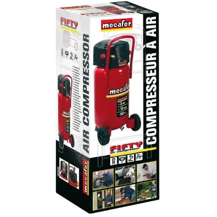 MECAFER Compressor - FIFTY - Vertical - 50 L - 1500W - 10 bar - 2 HP - Oil-Free