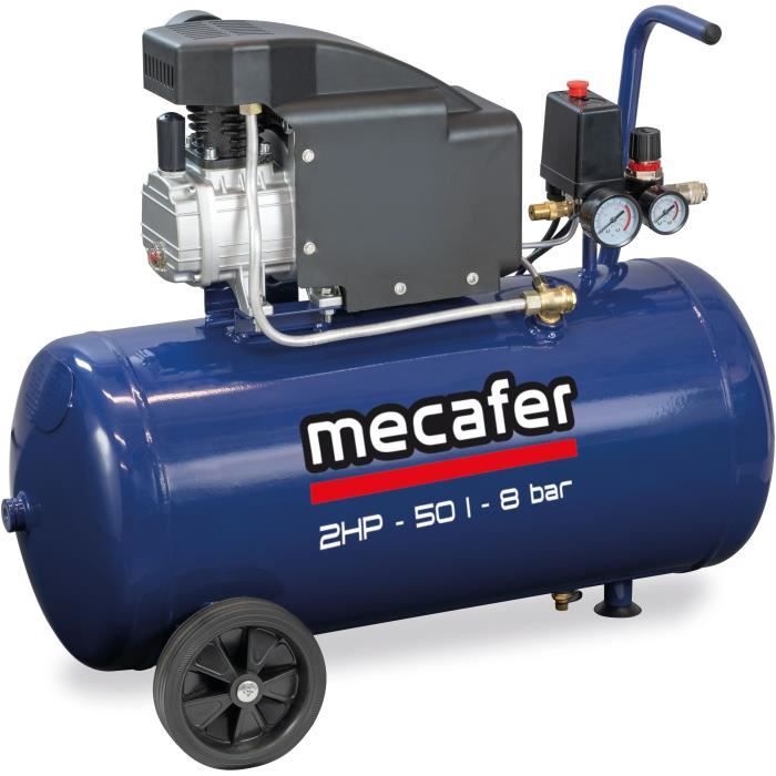 MECAFER Compressor - 425794 - Blue - 50 L - 2 HP - Max Pressure 8 Bar