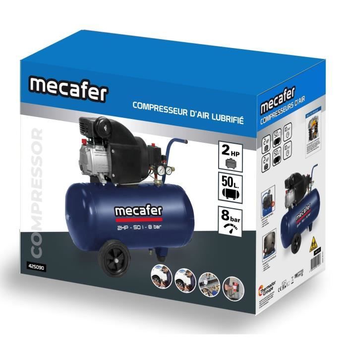 MECAFER Compressor - 425794 - Blue - 50 L - 2 HP - Max Pressure 8 Bar