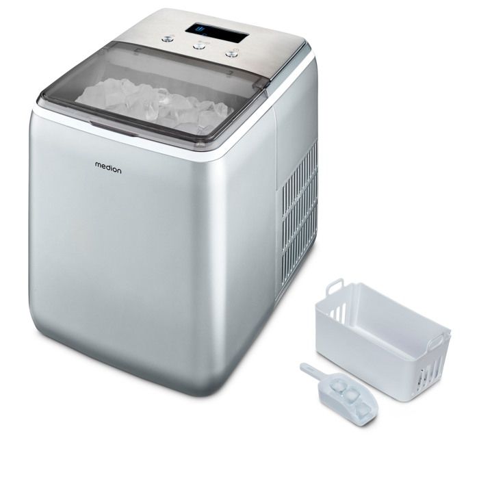 MEDION Crystal Ice Maker - 2.6 L Water Tank - 15 kg/24h - 10 Minutes - Stainless Steel MD11950
