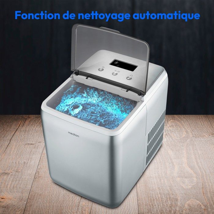 MEDION Crystal Ice Maker - 2.6 L Water Tank - 15 kg/24h - 10 Minutes - Stainless Steel MD11950