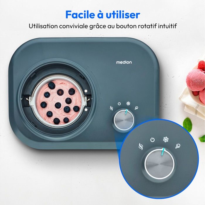 MEDION Ice Cream Maker with Compressor - 1 L Capacity - Ideal for Ice Cream, Frozen Yogurt & Sorbet
