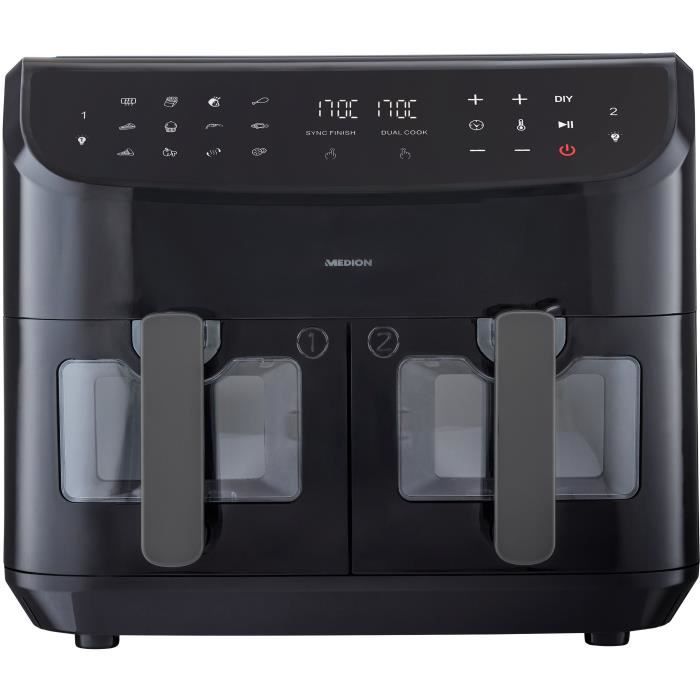 MEDION Air Fryer P20 XXL Twin - 2600W - 2 Baskets - 9 Programs