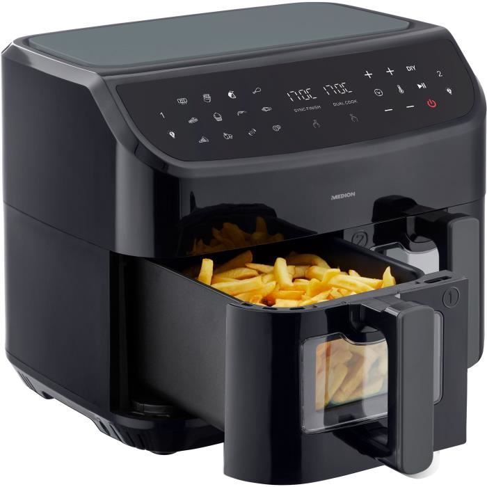 MEDION Air Fryer P20 XXL Twin - 2600W - 2 Baskets - 9 Programs