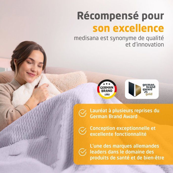 Couverture chauffante reversible - MEDISANA - HB 418 - 120 W - 9 réglages - 180 x 130 cm - Violet