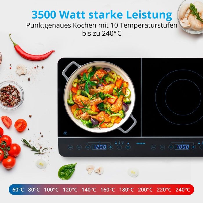 MEDION Portable Induction Hob - MD 15324 - 2 Burners - W 60.3 x D 35.5 cm