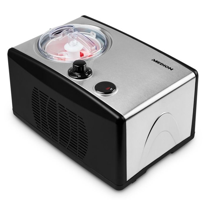 MEDION Ice Cream Maker and Yogurt Maker - MD18387 - 1.5 L - 150W - Black/Aluminum