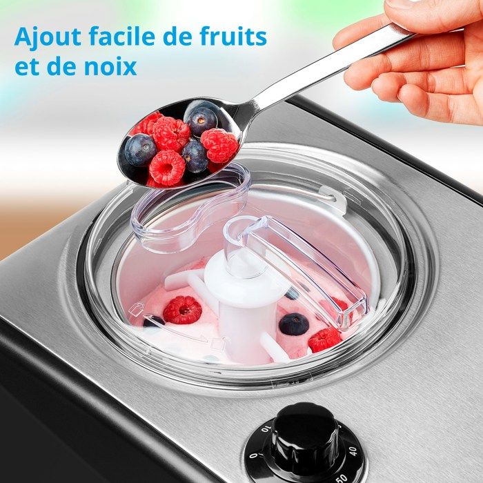 MEDION Ice Cream Maker and Yogurt Maker - MD18387 - 1.5 L - 150W - Black/Aluminum