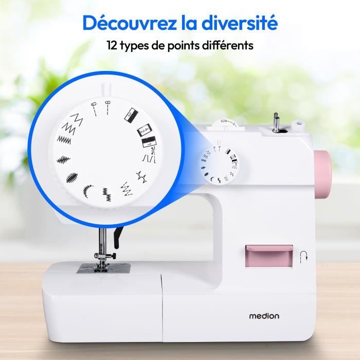 MEDION Sewing Machine SM 70 - 71W - 12 Stitches - 700 RPM - LED - Pink