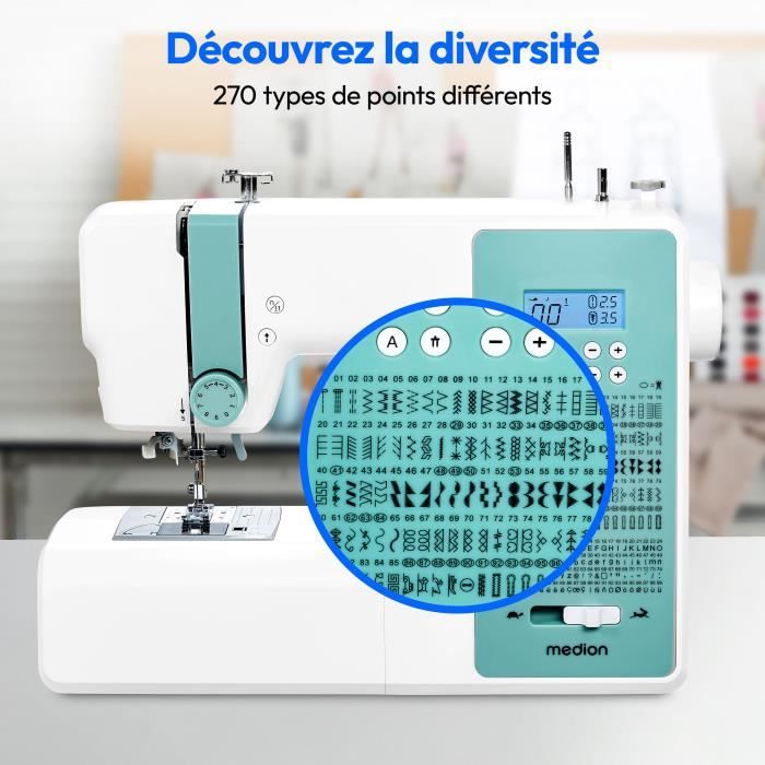 MEDION SD 36 Digital Sewing Machine - 270 Stitches - 700 RPM - LED - Turquoise