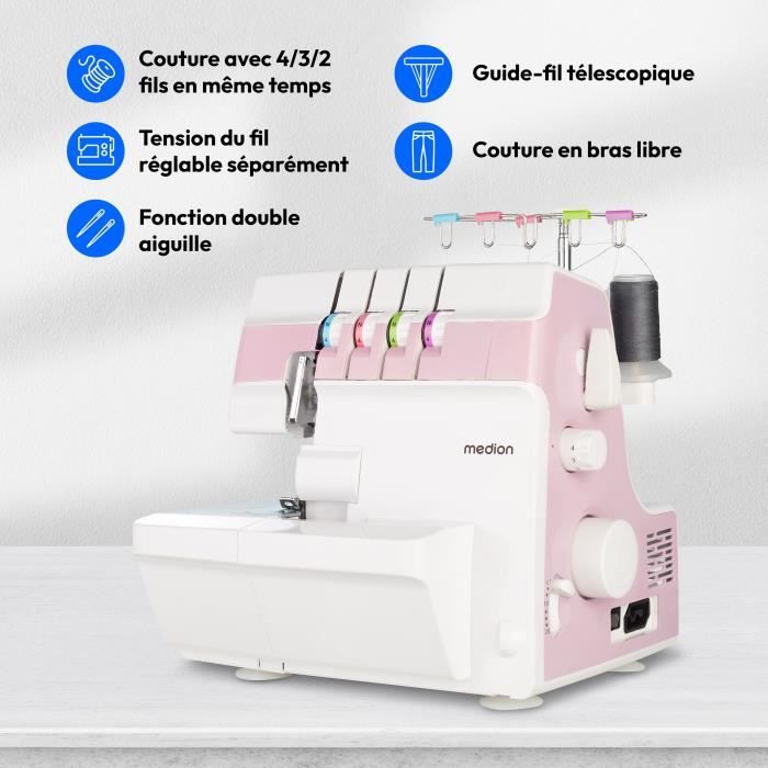 MEDION Overlocker SO 90 - 91W - Needle Type 11,14, 16 - 1200 RPM - LED - Pink