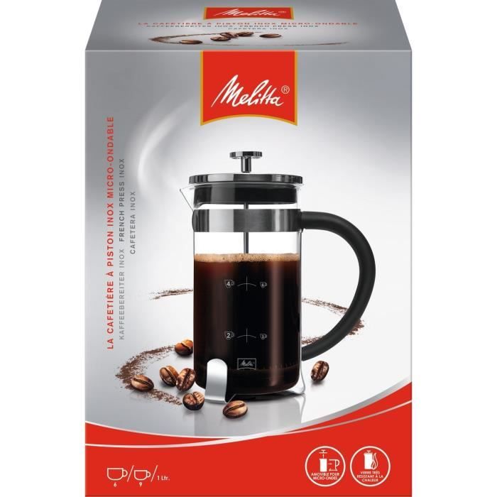 MELITTA French Press Coffee Maker - Premium - 8 Cups - Glass and Stainless Steel