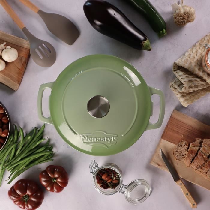 MENASTYL Casserole Dish - Enameled Cast Iron - Round - 7 L - Green