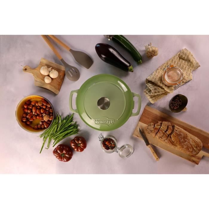 MENASTYL Casserole Dish - Enameled Cast Iron - Round - 7 L - Green