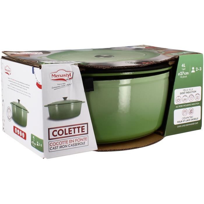 MENASTYL Casserole Dish - Enameled Cast Iron - Round - 7 L - Green