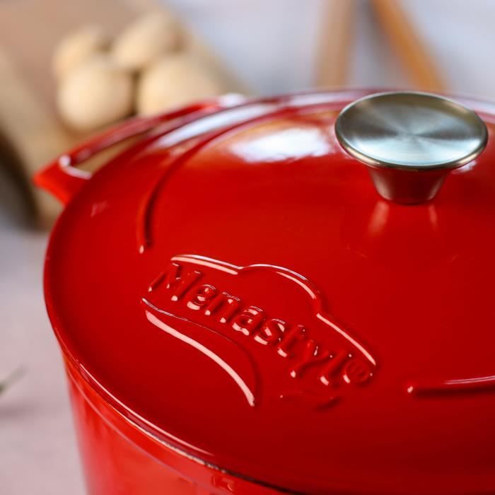 Cocotte - MENASTYL - 6020105 - Ronde - En fonte acier émaillé - Rouge - 7 litres - 29 cm