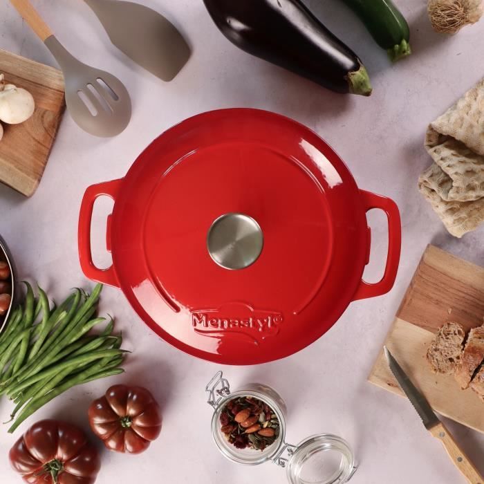 Cocotte - MENASTYL - 6020105 - Ronde - En fonte acier émaillé - Rouge - 7 litres - 29 cm
