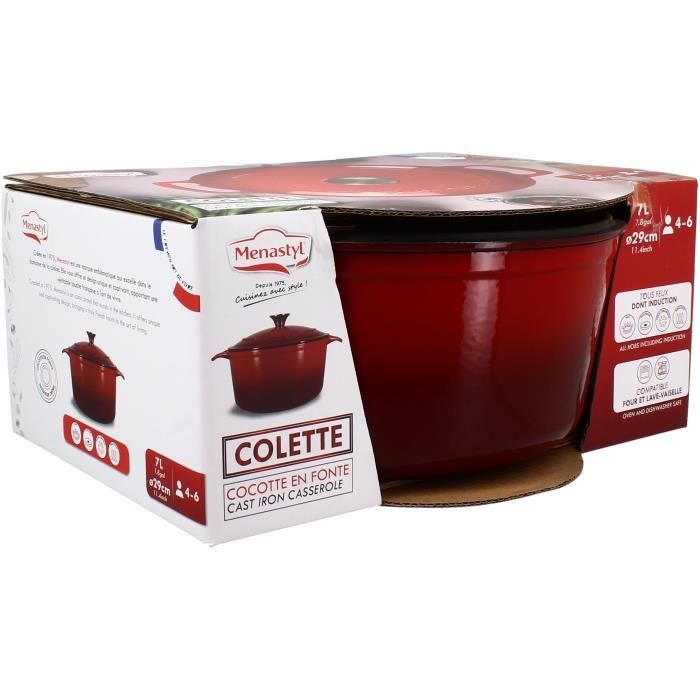 Cocotte - MENASTYL - 6020105 - Ronde - En fonte acier émaillé - Rouge - 7 litres - 29 cm