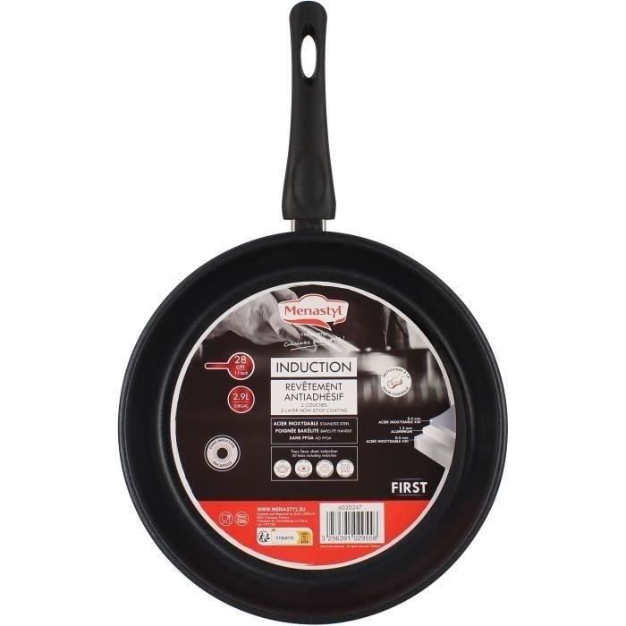 MENASTYL Frying Pan - Stainless Steel - 28 cm - Suitable for all hobs