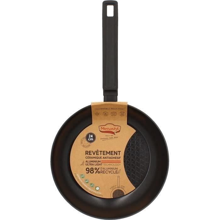 MENASTYL Frying Pan - Forged Aluminum - Black - 24 cm - Suitable for all hobs