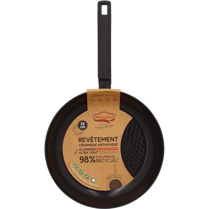 MENASTYL Frying Pan - Forged Aluminum - 28 cm - Black - Suitable for all hobs including induction