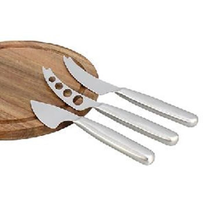 MENASTYL Acacia Wood Cutting Board with 3 Stainless Steel Cheese Knives - Round
