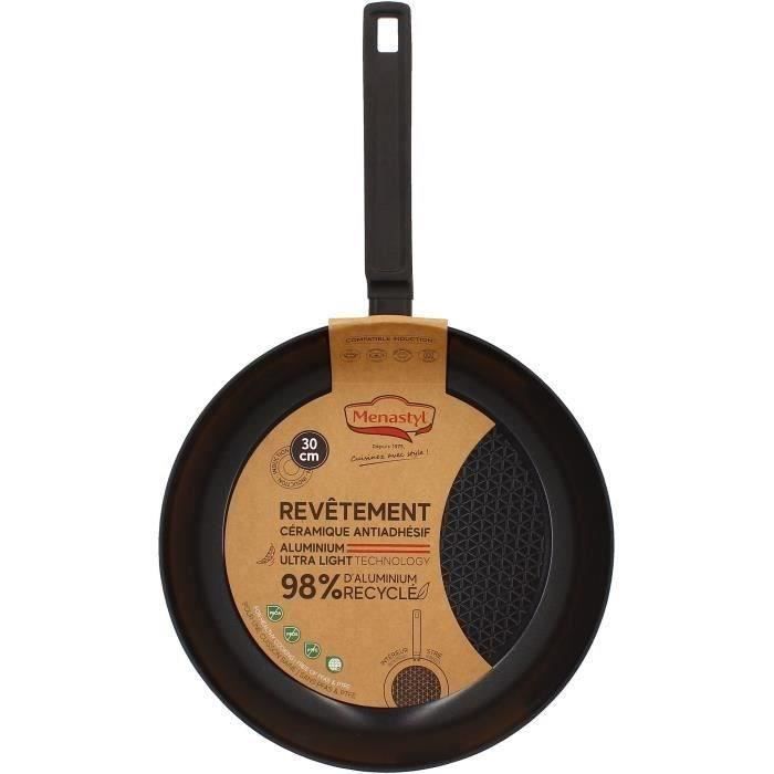 MENASTYL Frying Pan - Forged Aluminum - 30 cm - Black - Suitable for all hobs including induction