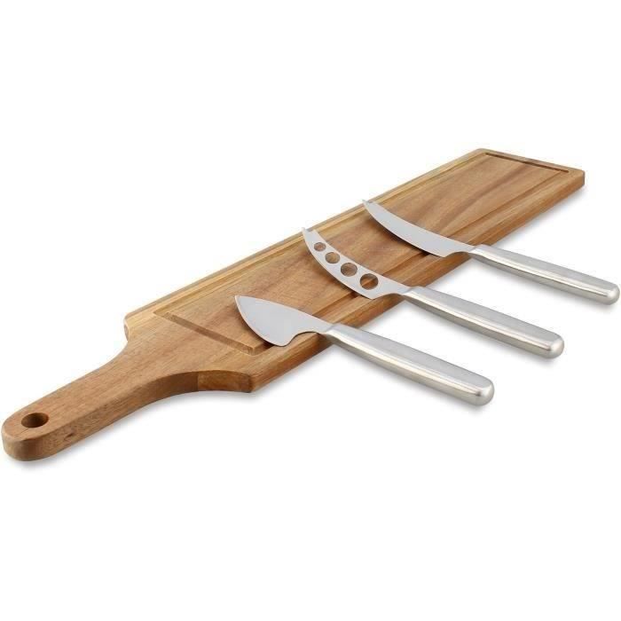 MENASTYL Acacia Wood Cutting Board with 3 Stainless Steel Cheese Knives - Rectangular