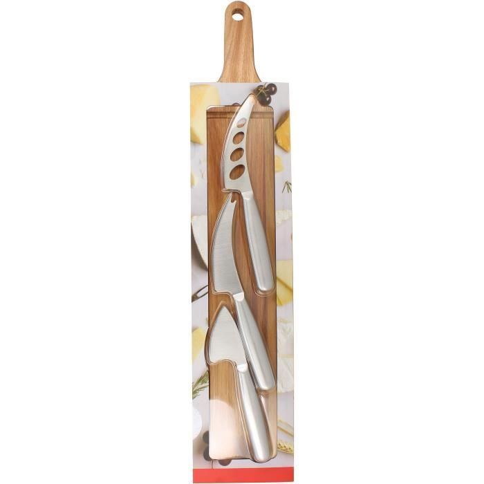 MENASTYL Acacia Wood Cutting Board with 3 Stainless Steel Cheese Knives - Rectangular