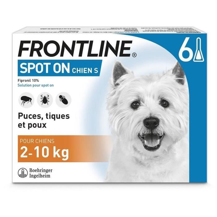 Frontline Spot On for Dogs - Flea and Tick Treatment S - 2-10 kg - 6 Pipettes