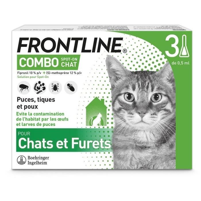 Frontline Combo for Cats - Flea and Tick Treatment - 3 Pipettes