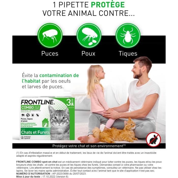 Frontline Combo for Cats - Flea and Tick Treatment - 3 Pipettes