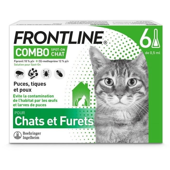 Frontline Combo for Cats - Flea and Tick Treatment for Cats - 6 Pipettes