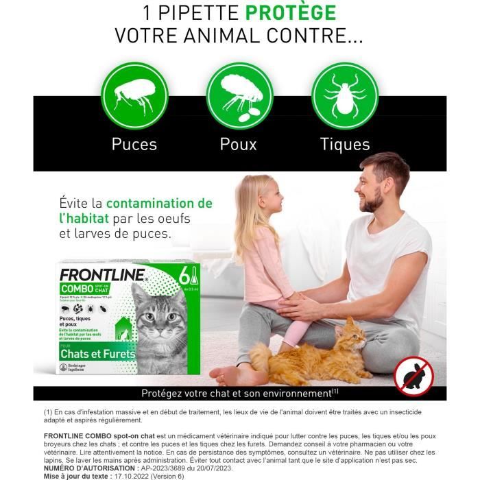 Frontline Combo for Cats - Flea and Tick Treatment for Cats - 6 Pipettes