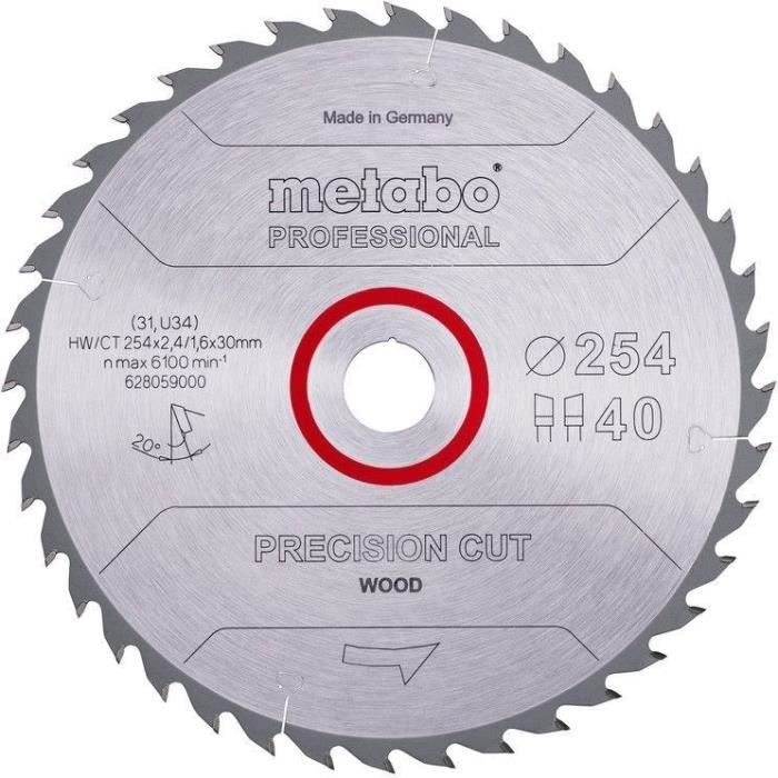 METABO Pro Circular Saw Blade - Precision Cut Wood - HW/CT 254x30, 40 WZ 20°