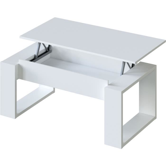 Liftable coffee table - White melamine - L 105 x D 55 x H 45 cm NOVA