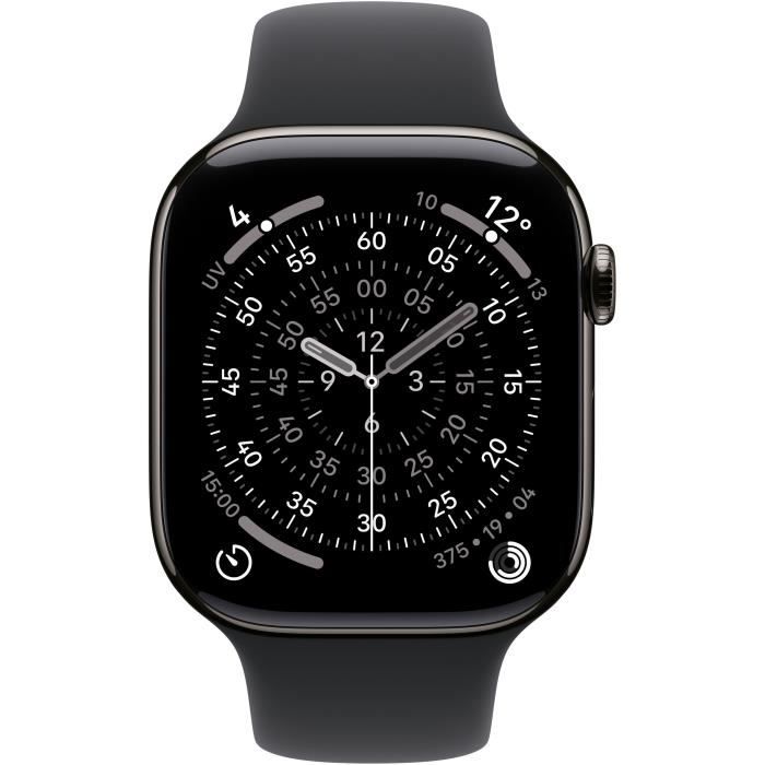 Apple Watch Series 11 GPS Cellular - 46 mm - Slate Titanium Case - Black Sport Band - M/L