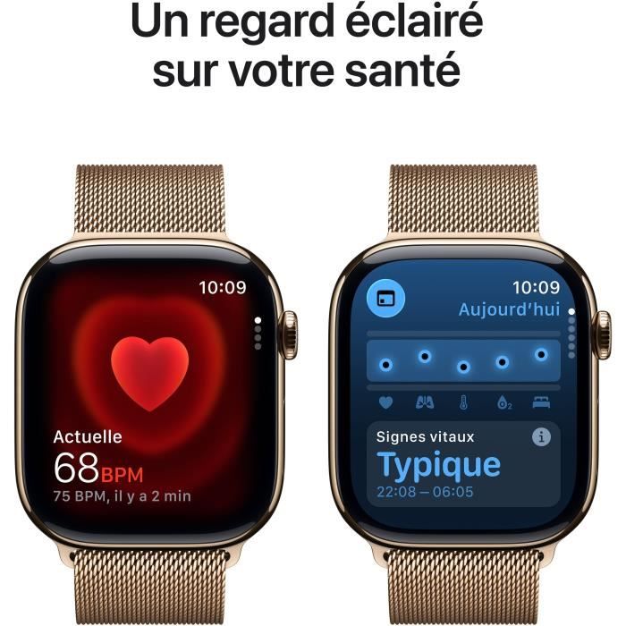 Apple Watch Series 11 GPS + Cellular - 46 mm - Gold Titanium Case - Gold Milanese Loop Band - S/M