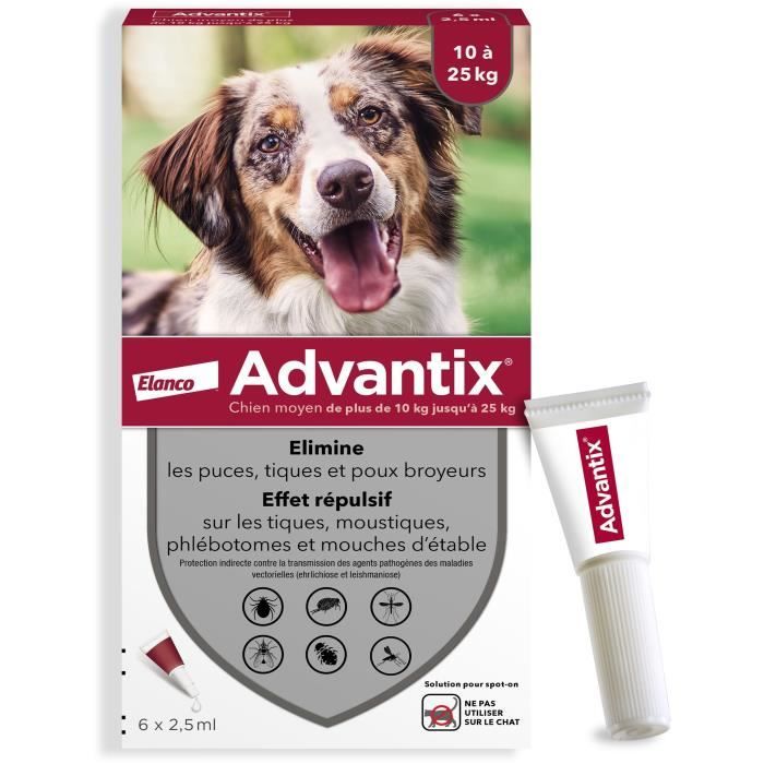 ADVANTIX Dog Antiparasitic Solution Medium Breed 10-25 kg - 6 Pipettes