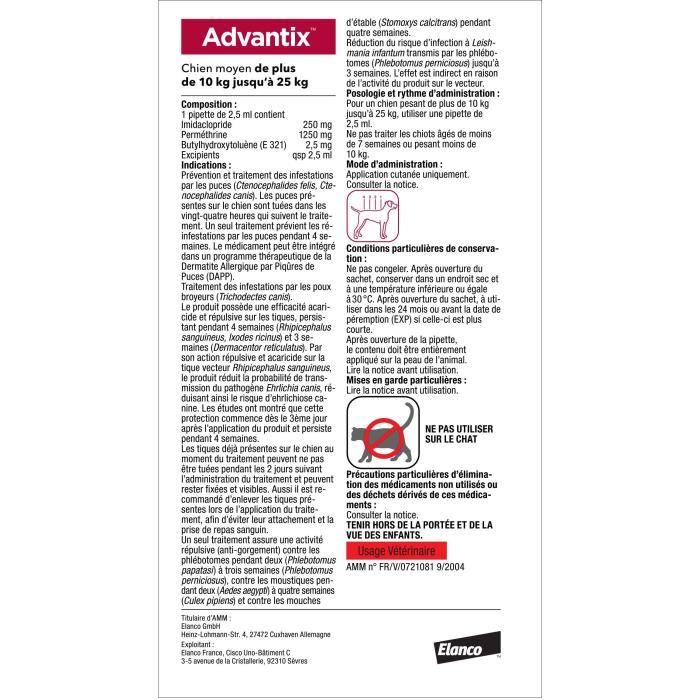 ADVANTIX Dog Antiparasitic Solution Medium Breed 10-25 kg - 6 Pipettes