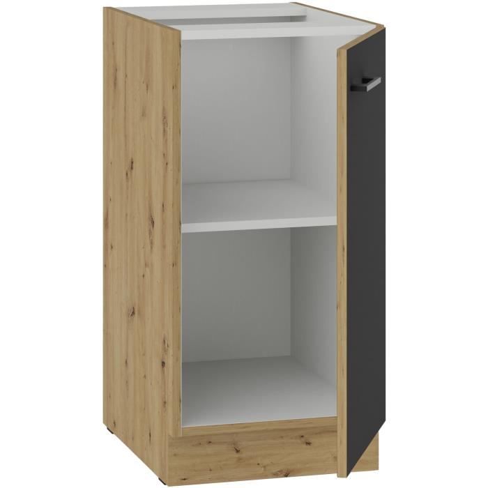 Low Cabinet MODENA 40 cm 1 Hinged Door Artisan Oak Matt Black CUISINIER