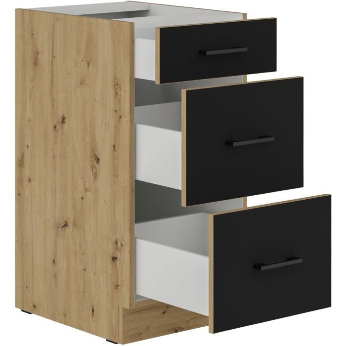 MODENA Low Cabinet with Saucepan - 3 Drawers - 40 cm - Artisan Oak/ Matt Black