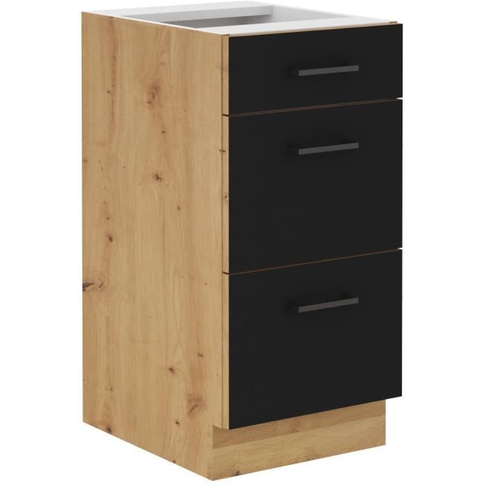 MODENA Low Cabinet with Saucepan - 3 Drawers - 40 cm - Artisan Oak/ Matt Black