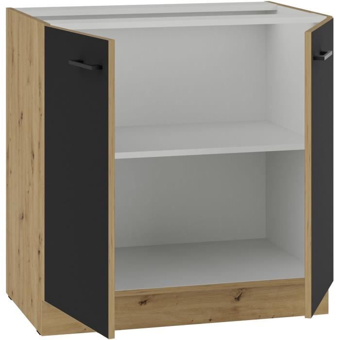 MODENA Low Cabinet - 2 Hinged Doors - 80 cm - Artisan Oak/ Matt Black