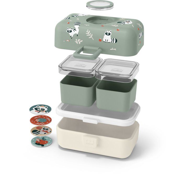 MONBENTO Children's Lunch Box - MB Tresor Raccoon - 3 Compartments - BPA Free - 800 ml