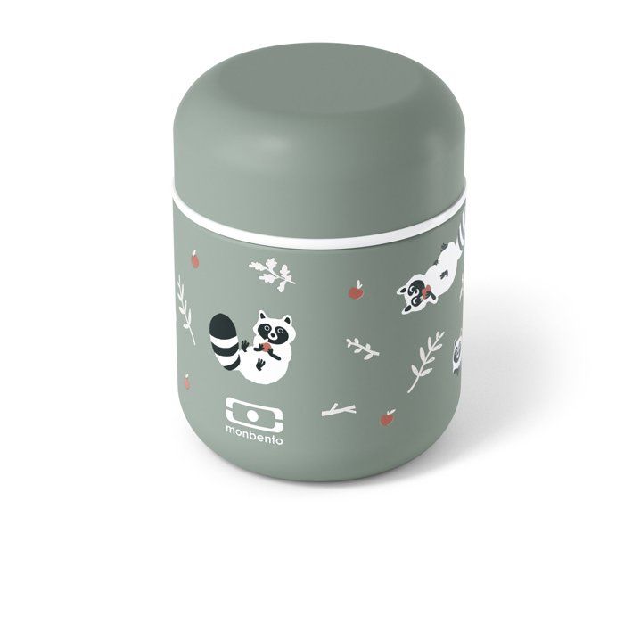 MONBENTO Small Insulated Lunch Box - MB Capsule Raccoon - Airtight - Keeps Food Hot/Fresh for 5 Hours - 280 ml