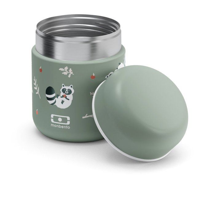 MONBENTO Small Insulated Lunch Box - MB Capsule Raccoon - Airtight - Keeps Food Hot/Fresh for 5 Hours - 280 ml