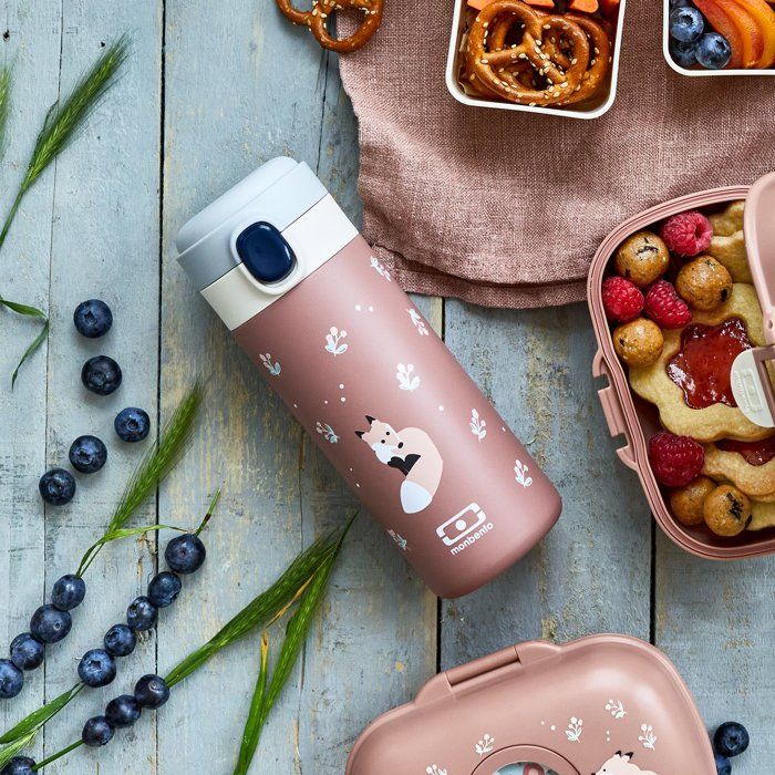 MONBENTO Insulated Water Bottle - Children's - Quick-Opening Cap - Pop Fox