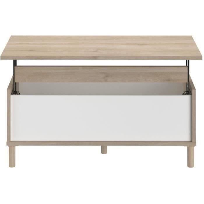 Table basse relevable MORPHOS - L 100 x P 50  x  H 43,6 cm - Rectangulaire - Décor blanc / Chene - PARISOT