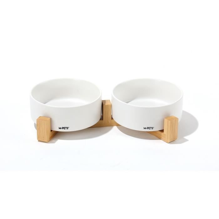 Mpets OPERA Ceramic Bowls with Bamboo Stand - 2 x 350 ml - White